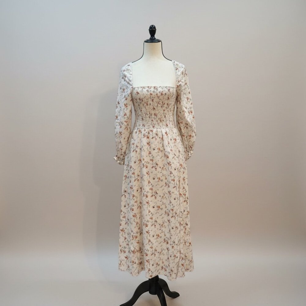 Reformation Hyland Linen Midi Dress Floral Smocked Puff Cottagecore Size M - Picture 3 of 12